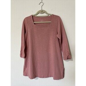J.Jill Pure Jill Womens Square Neck 3/4 Sleeve Tunic Top Dusty Pink Cotton Size